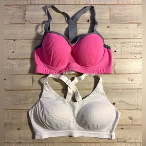 2 Victoria Secret Sport Bras w Racerback & keyhole detail pink & white 34C VGUC